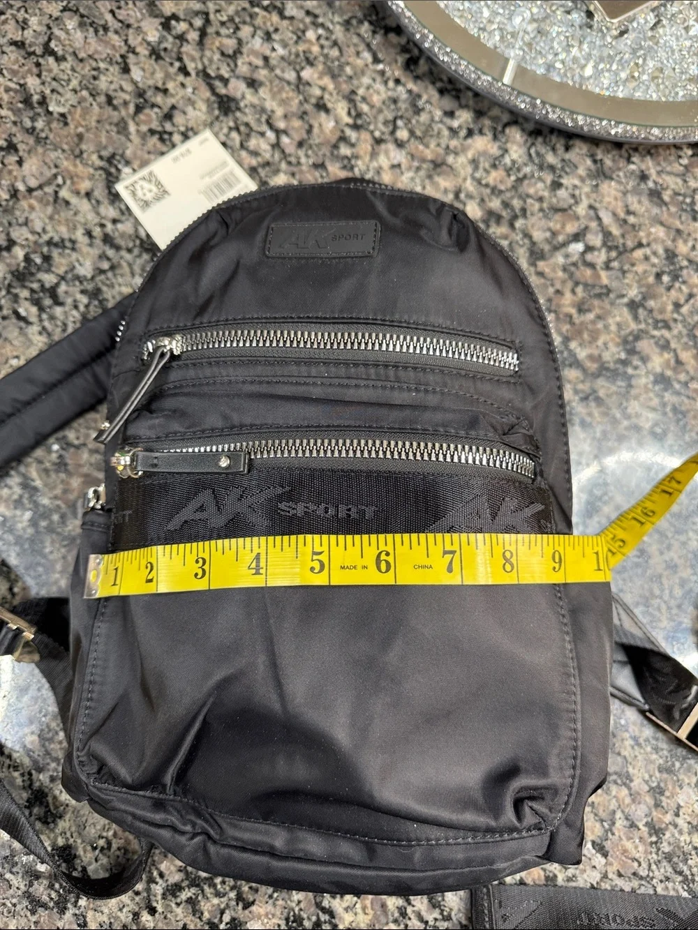 Anne Klein Black Nylon Medium Backpack with Silver Zippers NWT